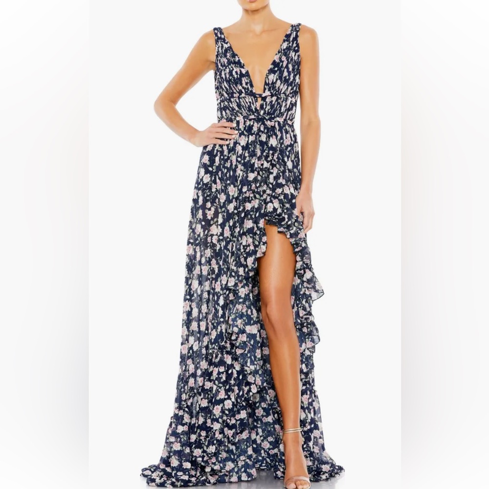 Mac Duggal Navy Floral Maxi Dress